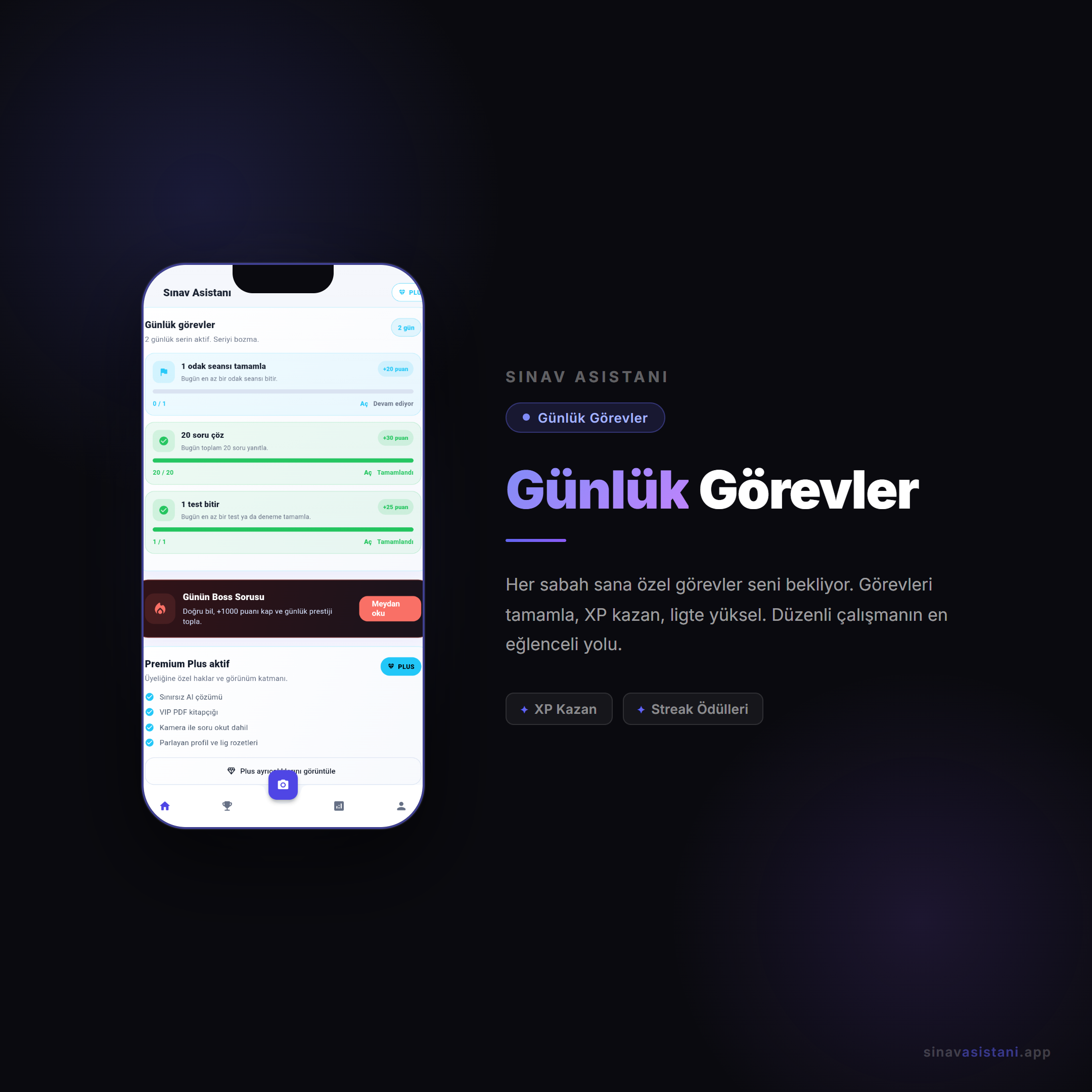 Günlük görevler ekranı — hedef ve görev takibi